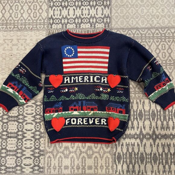 Sweater Loft Womens Patriotic Sweater Small Vintage America Forever Made In USA - Picture 11 of 11